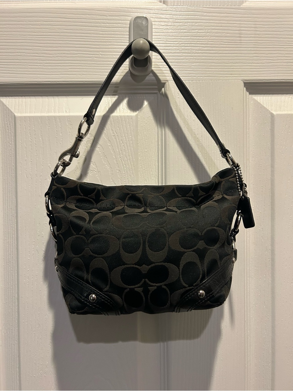 COACH Mini Carly shoulder bag in classic black signature jacquard canvas